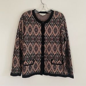 Exclusively Misook Button Front Ikat Knit Cardigan Sweater Medium M